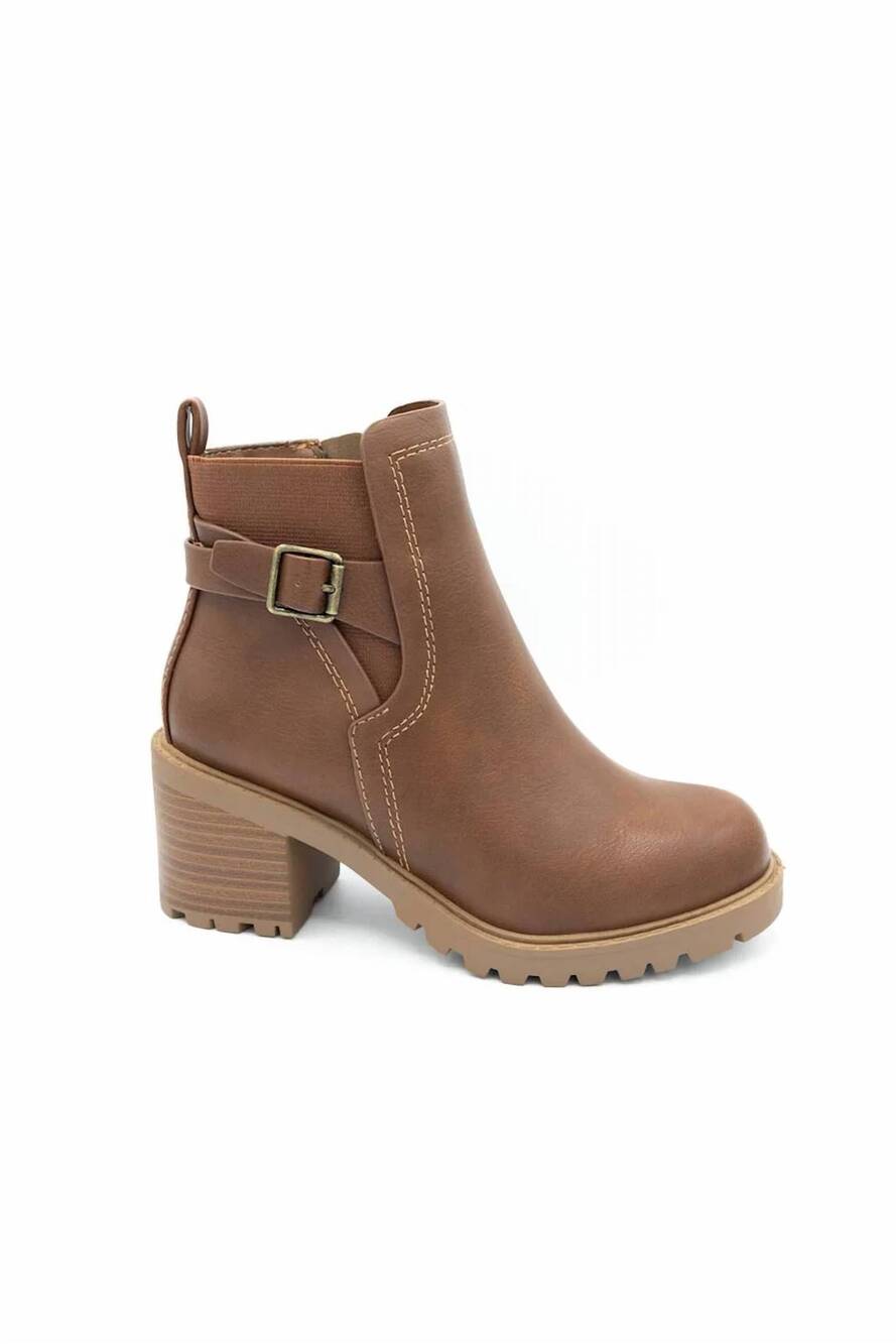 NEW SODA women's lora chunky heeled bootie in brown